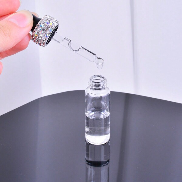 1 pieza Frasco de gotero de vidrio con diamantes de 5ml, mini envase recargable para perfume