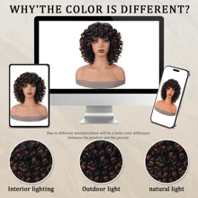 Ombre Brown Wig 14 Inch Curly Wigs Short Curly Wig With Bangs Heat Resistant Synthetic Fiber Hair Cosplay Wigs - 漸層棕色 - 查看 9