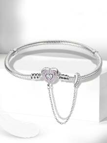 1 pièce Bracelet glamour en argent sterling 925 à perle en forme de cœur et en os de serpent de 16-22 cm pour femmes. Cadeau pour petite amie. Bijoux de qualité pour dames. Cadeau de la Saint-Valentin