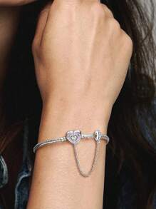1 pièce Bracelet glamour en argent sterling 925 à perle en forme de cœur et en os de serpent de 16-22 cm pour femmes. Cadeau pour petite amie. Bijoux de qualité pour dames. Cadeau de la Saint-Valentin