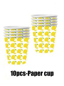Juego de 68 piezas, vajilla desechable, bandeja de papel con temática de limón, bandeja de papel de 7 pulgadas, bandeja de papel de 9 pulgadas, pañuelos, vasos de papel, bandeja de comida, bandeja de fiesta, materiales, adecuados para diversas decoraciones festivas como fiestas de cumpleaños, tardes de té, bodas, despedidas de soltera, recepciones, fiestas, picnics, campamentos, barbacoas, etc.
