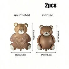 2/6/7/9 件 25 英寸可爱熊气球套装，采用 Ins 风格，包括蝴蝶结熊、棕色和白色花朵心形气球 - 非常适合婚礼、周年纪念日、情人节和生日派对 - 咖啡棕 - 查看 3