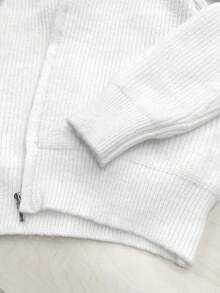 Zip Up Knit Drawstring Hooded Cardigan, Elegant Long Sleeve Outwear For Spring & Fall, Women's Clothing