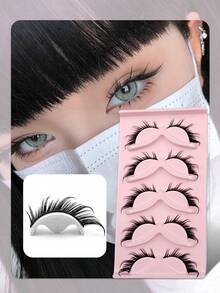 5 Pairs Asiteo New 3D Natural Flexible False Eyelashes, Fluffy Soft Criss-Cross Cartoon Style, Delicate Natural, Create Charming Makeup - 眼尾拉長款 - 查看 4