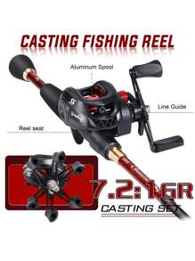 SOUGAYILANG 7.2:1 High Gear Ratio Baitcasting Reel Rod Combo Kit Ultra-Durable Portable Telescopic Carbon Fiber Rod, Smooth Casting, Strong Drag System, Perfect For Catching Catfish, Salmon, Bass And More! - Multicolor - View 2