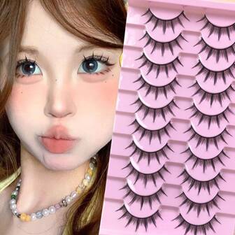 10 对超自然外观睫毛，日本动漫风格 13 毫米长度，无限吸引力假睫毛，009 系列全条黑色睫毛条睫毛，睫毛，睫毛，假睫毛