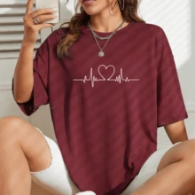 Women's Oversized Heartbeat T-Shirt Delicate Fashion - Màu Tím - Xem 2