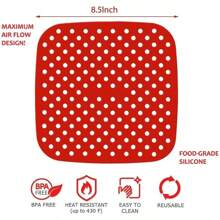 Kit 2 Peças Protetor de Silicone Air Fryer Universal Quadrado 19 cm Preto e Vermelho