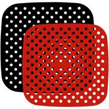 Kit 2 Peças Protetor de Silicone Air Fryer Universal Quadrado 19 cm Preto e Vermelho