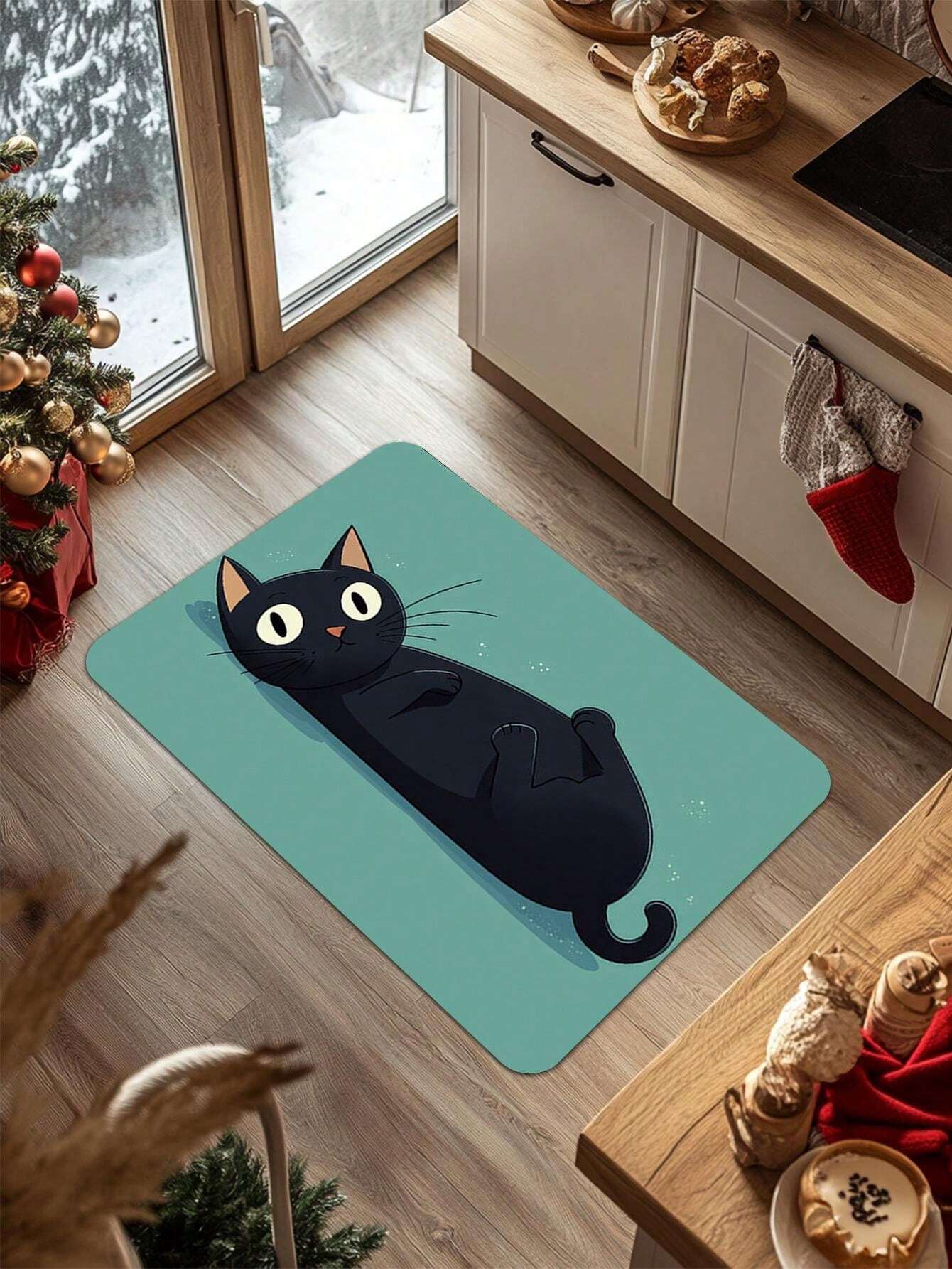 1 Piece Of Vibrant Cat Kitchen Floor Mat Non Slip, Oil Resistant