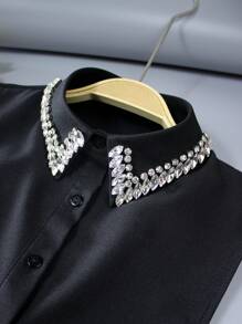 1 pièce col détachable de luxe haute qualité avec strass brillants, accessoire de mode élégant et polyvalent pour blouse, convient pour le printemps, l'été, l'automne et l'hiver