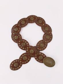 Hershine 1pc Bohemian Style Western Belts For Women, Oval Floral Buckle Retro Cowgirl Casual Dress Belts, Suitable For Daily, Party, Christmas, Vacation Valentines - màu nâu - Xem 6