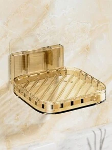 1 pieza Estante de almacenamiento de baño montado en la pared, soporte para jabonera, escurridor de jabón, sin perforación, diseño de drenaje hueco, caja organizadora de baño, separación de artículos de tocador, accesorios de baño.