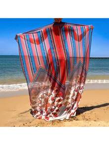 Traje De Baño Bikini Con Estampado Integral Y Manta De Playa - B - Ver 3