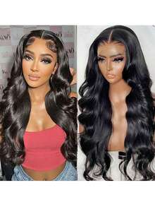 36 英寸 180% 密度波浪巴西处女真人发蕾丝前假发 预拔 13x4 蕾丝前假发 黑色 女士波浪假发 无胶黑色假发 成品假发 - 自然色&黑色系 - 查看 3