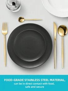 24-Piece Stainless Steel Cutlery Set For Hotel Dining With Knife, Fork, Spoon And Teaspoon, For Kitchen, Christmas Gift - 金色 - 查看 3