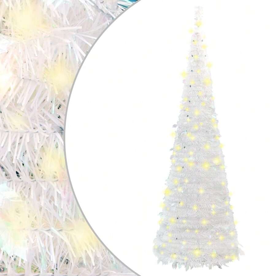 Árbol de Navidad artificial con luces blancas de 59.1 pulgadas que se abre con un solo toque, decoración festiva navideña - Blanco - Ver 1