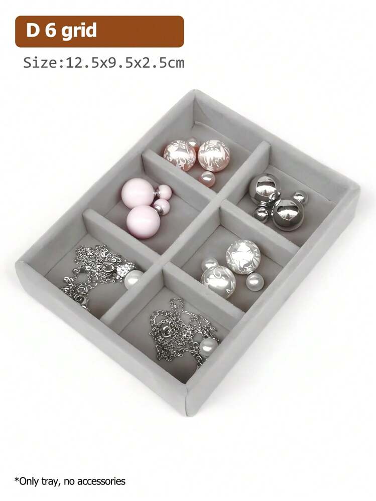 1pc Small Portable & Stackable Velvet Jewelry Storage Box With Compartments For Rings, Earrings And Necklaces - Grey - View 15