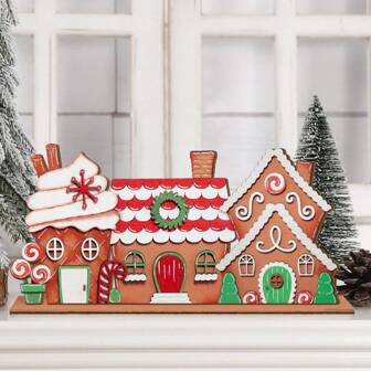 1 pieza/125 piezas Decoración de mesa de madera en forma de casa navideña para decoración de bandeja escalonada, decoración rústica de invierno y navidad para fiesta de granja, sin bandeja