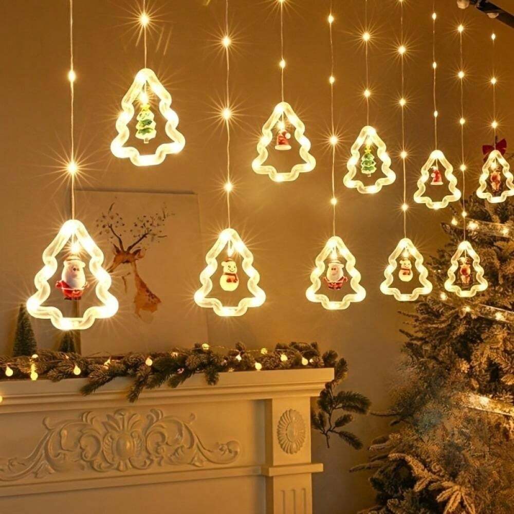 1PC/ Santa Claus LED Curtain Lights USB Powered, Flashing Christmas