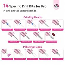SAVILAND Professional Nail Drill 40000 RPM: Portable Diamond Nail Drill Kit Rechargeable 4000 MAh Electric Nail File For Thick Acrylic Nails With Ceramic Nail Drill Bits Sanding Bands Nail Tech Salon - Hồng - Xem 8