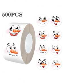 500pcs/Roll Christmas Gift Stickers, Snowman Stickers, Cartoon Cake & Dessert Box Stickers - Multicolor - View 1