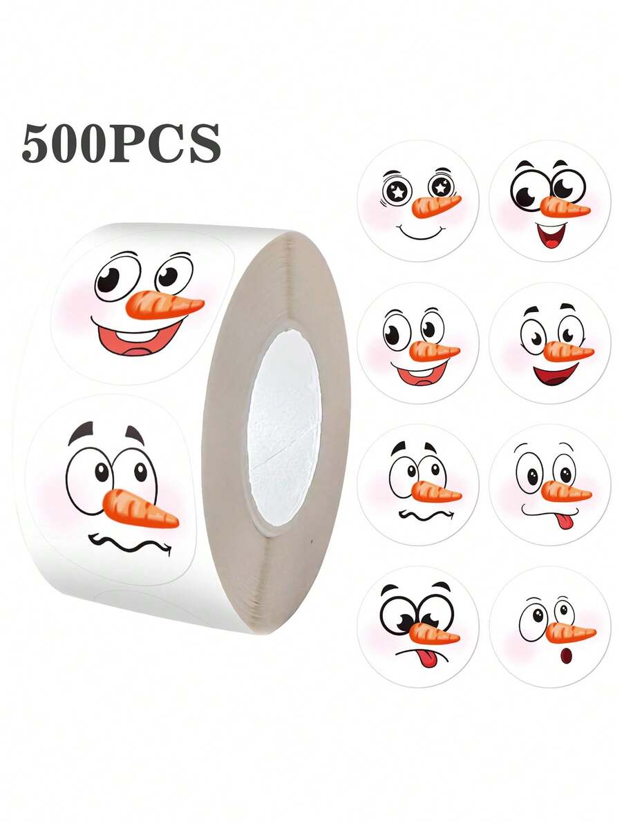 500pcs/Roll Christmas Gift Stickers, Snowman Stickers, Cartoon Cake & Dessert Box Stickers - Multicolor - View 1