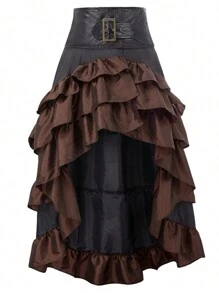 Women's Plus Size Gothic Steampunk Skirt Renaissance Style High-Low Belted Skirt Victorian Skirt Cosplay Costume - 棕褐色 - 查看 1