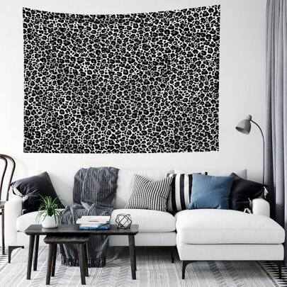 1 tấm thảm họa tiết da báo đen trắng, trang trí treo tường bằng polyester cho phòng khách, phòng ngủ, văn phòng, trang trí nhà cửa, tiệc tùng, vải treo tường nhà bếp in hình chữ nhật có rèm, đi kèm 3 đinh treo tường và 2 kẹp, trang trí phòng, cờ cho phòng, thảm treo tường