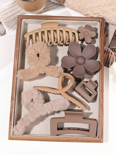 8 件/套简约棕色发夹，发花，适合日常佩戴，秋冬发夹爪夹发夹发夹发夹发夹，秋季，学校用品，学院秋季发饰，适合女士度假装扮