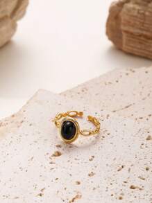 1 pieza Nuevo anillo de joyería con piedra natural chapado en oro de 18K, estilo bohemio, regalo para uso diario