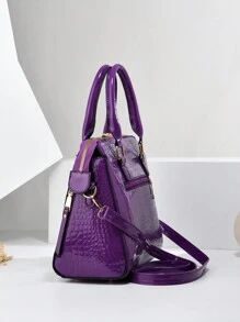 全新时尚简约风格女士手提包，优雅纯色女式手提包 - 紫色 - 查看 3