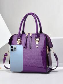 全新时尚简约风格女士手提包，优雅纯色女式手提包 - 紫色 - 查看 5