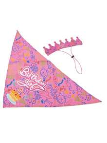 1 套可爱宠物生日派对套装 - 卡通主题帽子、头巾和横幅组合，适合狗和猫，可机洗涤纶，适合所有季节 - 彩色 - 查看 8