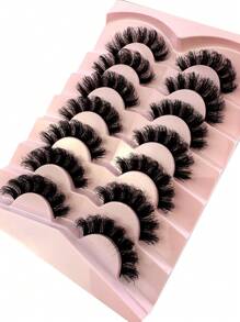 New 7 Pairs Russian Volume Classic Cat Eye Artificial Mink False Eyelashes, Natural DD Curl Fluffy Faux Eyelashes, Cross Wispy Dramatic Volume Faux Mink Lashes Extension For A Natural Look - 黑色 - 查看 9