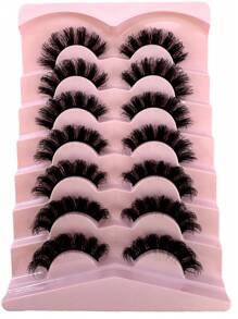 New 7 Pairs Russian Volume Classic Cat Eye Artificial Mink False Eyelashes, Natural DD Curl Fluffy Faux Eyelashes, Cross Wispy Dramatic Volume Faux Mink Lashes Extension For A Natural Look - 黑色 - 查看 11
