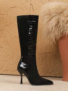 Plus Size Women Fashion Over The Knee Boots High Heels Casual Zipper Elegant Catwalk Long Boots Stiletto Thigh High Boots Black