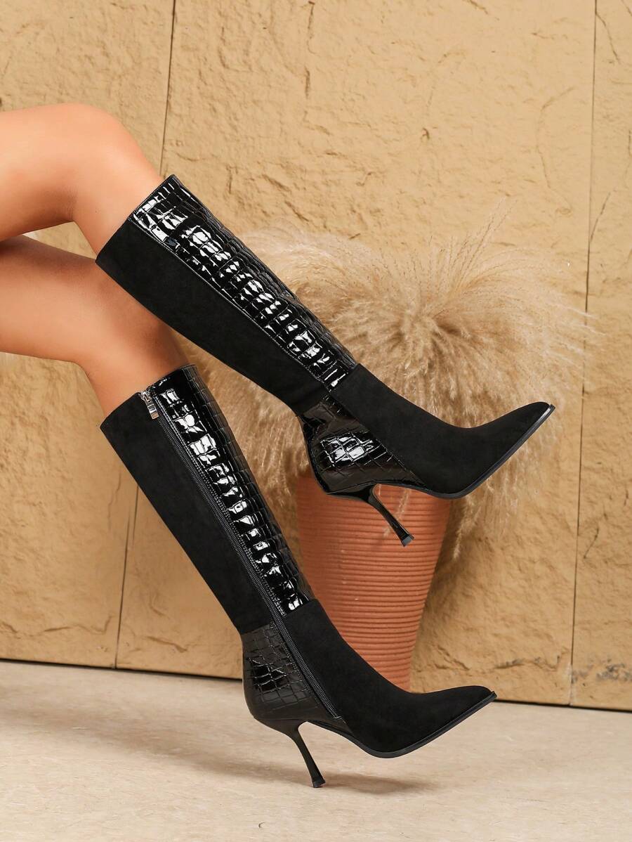 Plus Size Women Fashion Over The Knee Boots High Heels Casual Zipper Elegant Catwalk Long Boots Stiletto Thigh High Boots Black