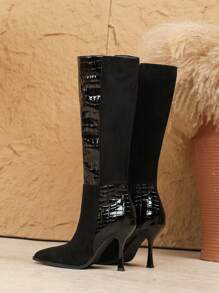 Plus Size Women Fashion Over The Knee Boots High Heels Casual Zipper Elegant Catwalk Long Boots Stiletto Thigh High Boots Black