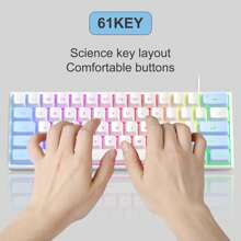 Teclado De Membrana De Computadora De Oficina Portátil Pequeño Con Retroiluminación Rgb De 61 Teclas Y Tamaño Compacto Alámbrico (compatible Con Pc, Portátil Y Jugador) - Azul-blanco