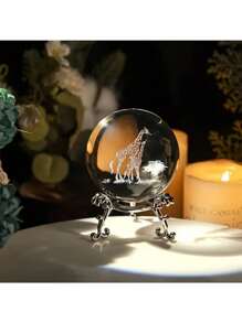 1 quả cầu pha lê khắc laser 3D hình voi nhiệt đới, sói đôi, hươu cao cổ có giá đỡ - Hoàn hảo để trang trí nhà cửa và văn phòng, quà tặng Giáng sinh lý tưởng - khung bạc - Xem 15