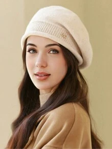 1 chiếc mũ nồi len dệt kim ấm áp màu trơn cho nữ, thời trang và đa năng cho mùa thu/đông - Nhiều màu - Xem 13