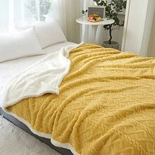 MERRYLIFE Sherpa Fleece Throw Blanket Cozy Soft 3D Stylish Design Fuzzy Thick Warm Blanket For Couch Sofa Bed 50*60inch - Màu vàng - Xem 1