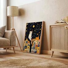 Bộ 3 tranh in hình mèo trắng về đêm ở vùng nông thôn, áp phích hình mặt trăng và các vì sao, quà tặng cho người yêu mèo, quà tặng tân gia, trang trí nghệ thuật treo tường nhà, quà tặng lý tưởng cho ngày lễ, tranh in nghệ thuật treo tường hiện đại, thích hợp cho phòng ngủ, phòng khách, phòng học, lối vào ký túc xá, trang trí tường nghệ thuật, trang trí ngày lễ, trang trí phòng - 3PC/Không khung - Xem 8