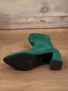 新款尖头粗跟女靴，百搭时尚踝靴 - 綠色 - 查看 3
