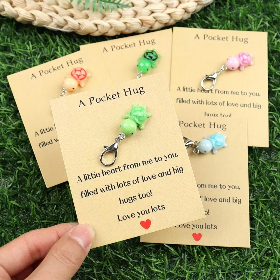 1 件/5 件迷你树脂海龟口袋拥抱卡钥匙扣，可爱海龟钥匙扣激励家庭老师朋友姐妹礼物，生日圣诞节情人节礼物情人节汽车配件包饰