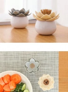 1 pieza Portadientes con diseño de flor, caja de almacenamiento de palillos de dientes con diseño de loto para el hogar