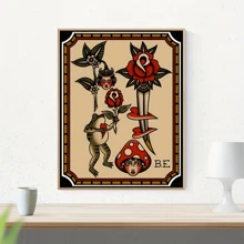 1 件花卉与青蛙纹身艺术帆布海报 - 无框，适合家庭和办公室装饰，是艺术爱好者的理想礼物 - 彩色 - 查看 11