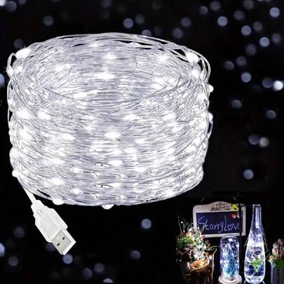 Fairy Lights USB Plug, Silver Wire Lights Starry Lights, Holiday Decoration Lights, DIY Party Wedding, Warm White/White, 3.3ft 10LEDs, 9.8ft 30LEDs, 16.4ft 50LEDs, 32.8ft 100LEDs, 66ft 200LEDs