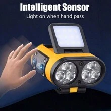 1 件 LED+COB 360° 可调角度传感器头灯多模式可充电电量显示头灯 6LED+12COB 超亮头灯适用于狩猎露营 - 彩色 - 查看 6